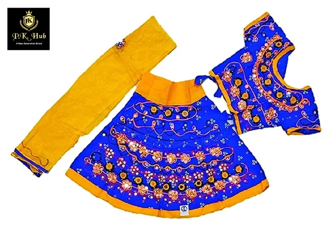 Traditional Navratri Garba Special Cotton Chaniya Choli With Embroidered Mirror Work With Dupatta For Kids Girl's - 6M - 12M