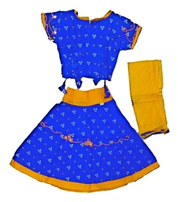 Traditional Navratri Garba Special Cotton Chaniya Choli With Embroidered Mirror Work With Dupatta For Kids Girl's - 6M - 12M
