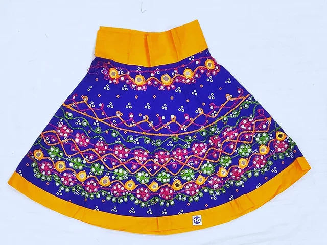 Traditional Navratri Garba Special Cotton Chaniya Choli With Embroidered Mirror Work With Dupatta For Kids Girl's - 6M - 12M