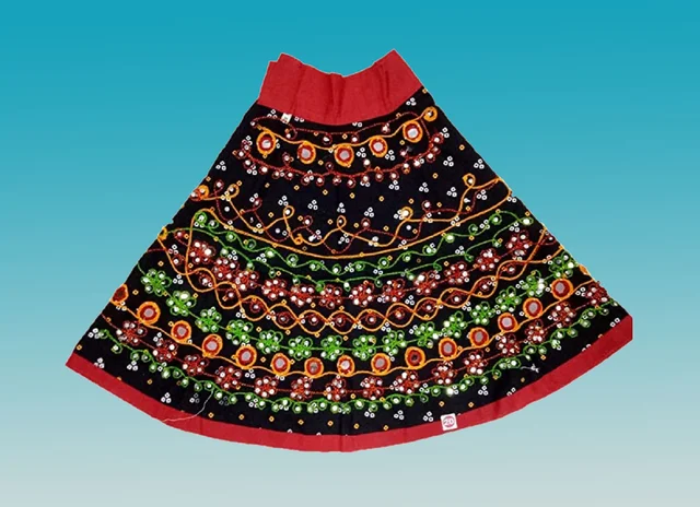 Traditional Navratri Garba Special Cotton Chaniya Choli With Embroidered Mirror Work With Dupatta For Kids Girl's - 2Y - 3Y