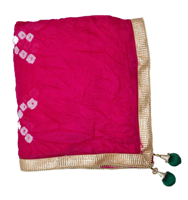 Women's Silk Bandhej Multicolor Dupatta (Free Size) - Pink