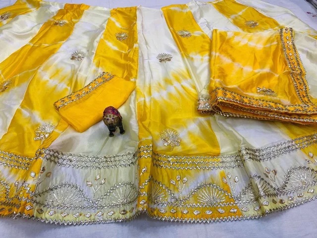 PK HUB New design launch lehriya concept Cotton linning aster attached with lehnga Embroidered lehenga choli for women Heavy work lehenga for weddings Navratri lehenga choli diwali " - Free, Yellow
