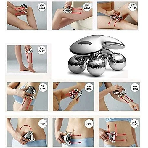 4D Mini Roller Massager for Face, Body Massagers 4 Metal Wheels Massage Instrument Beauty Tool for Massager (Silver)