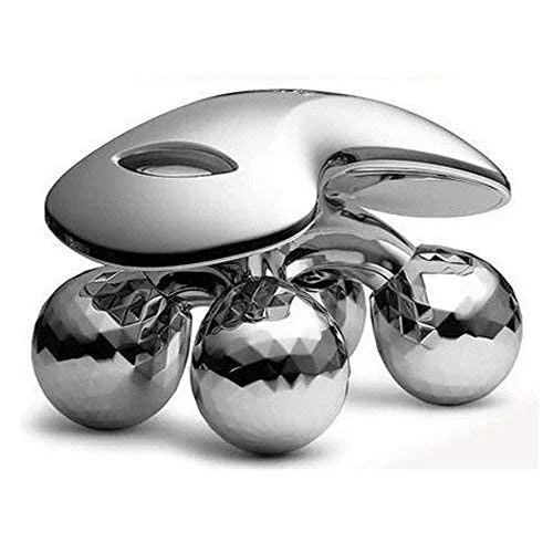 4D Mini Roller Massager for Face, Body Massagers 4 Metal Wheels Massage Instrument Beauty Tool for Massager (Silver)