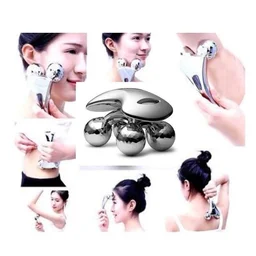 4D Mini Roller Massager for Face, Body Massagers 4 Metal Wheels Massage Instrument Beauty Tool for Massager (Silver)