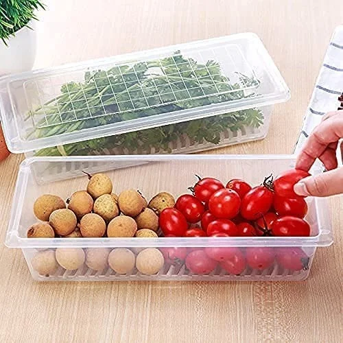 6 Pcs Plastic Storage Boxes fridge organizers box for kitchen with removable drain plate and airtight lid fridge storage box containers for vegetables - Transparent (Fish Basket)(2)