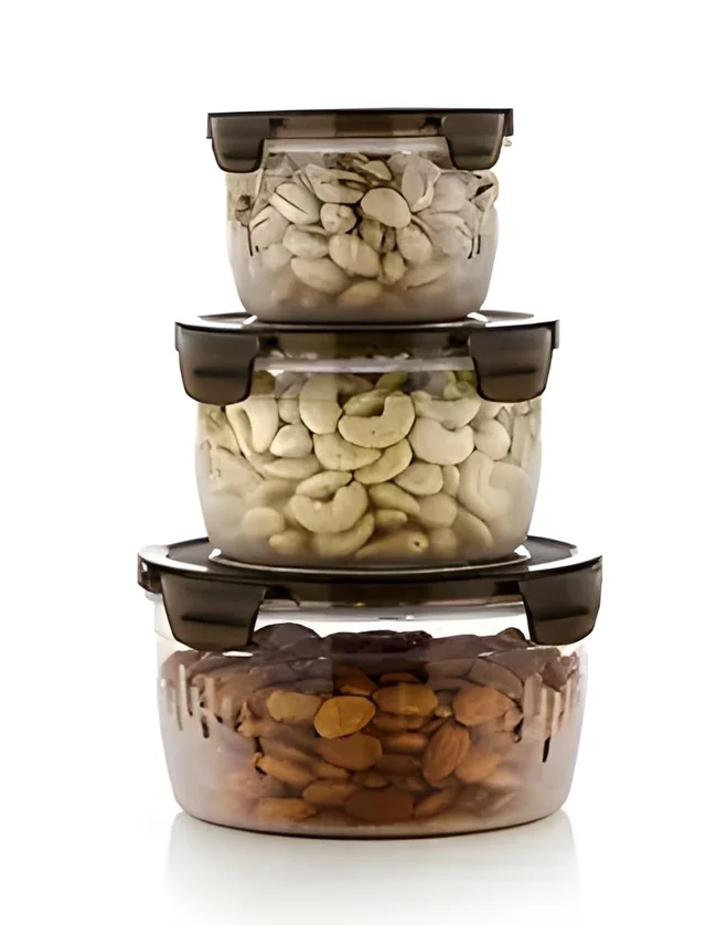 3 PC Brown Plastic Food Storage Container with BPA Free Airtight Lid for Kitchen Pack of 3 Size (600ml,1200ml,1800ml) | (Set of 3)