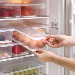 6 Pcs Plastic Storage Boxes fridge organizers box for kitchen with removable drain plate and airtight lid fridge storage box containers for vegetables - Transparent (Fish Basket)(2)