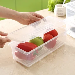 6 Pcs Plastic Storage Boxes fridge organizers box for kitchen with removable drain plate and airtight lid fridge storage box containers for vegetables - Transparent (Fish Basket)(2)