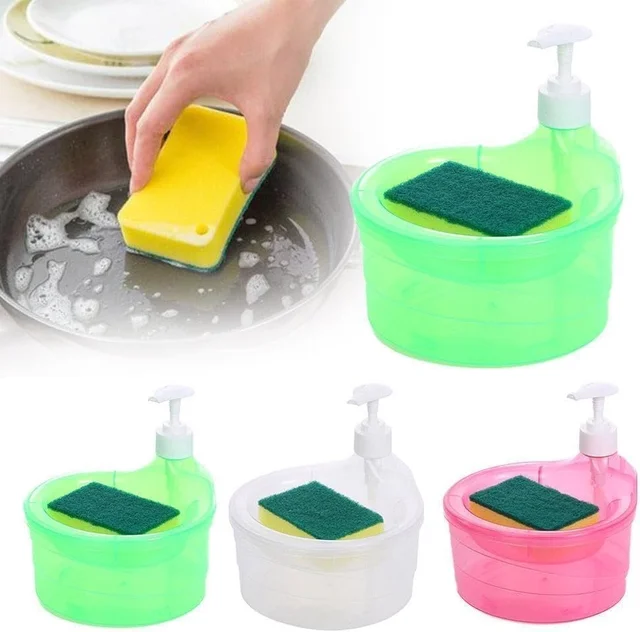 2 in 1 Liquid soap Dispenser with Pump and Sponge, Kitchen Soap Dispenser,Dishwashing Sponge| 15 x 16 x 17 CM | Multi-Color