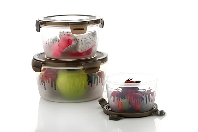 3 PC Brown Plastic Food Storage Container with BPA Free Airtight Lid for Kitchen Pack of 3 Size (600ml,1200ml,1800ml) | (Set of 3)
