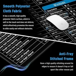 Shortcut Keys Keyboard Pad, Computer Mat English Keys Mouse Pad, Large Deskpad Gaming Writing Desk Pad for Office, Home, Non Slip Rubber Based (Pack of 1) (80x30 cm).