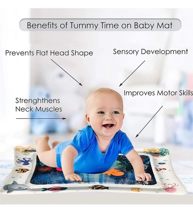 Baby Kids Water Play Mat Toys Inflatable Tummy Time Leakproof Water Play Mat, Fun Activity Play Center Indoor and Outdoor Water Play Mat for Baby Random Design,Pack of 1 set,Blue