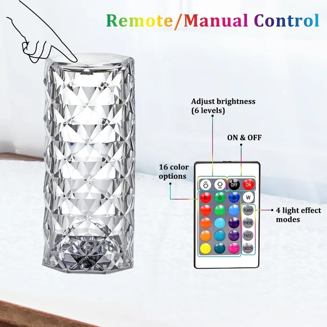 Diamond Light, Touch Lamp, Night Crytal Lamp, Night Table Lamp, Color Changing Led Lamp, Decorative Color Changing Lamp, Led Crystal Lamp