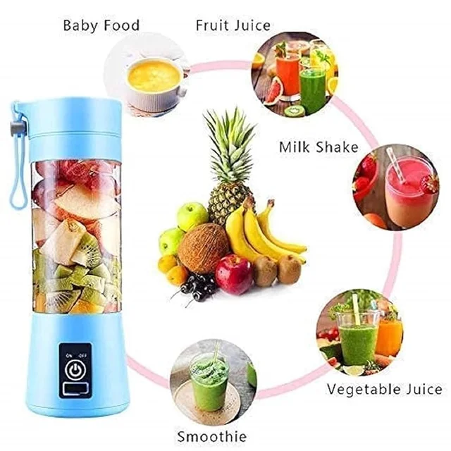 6 Blade Smoothie Maker & Portable Electric USB Juice Maker Juicer Mixer, Rechargeable Bottle & Portable Fruit Blender Maker Protein Shaker(MULTI) (Small) TAR-R1