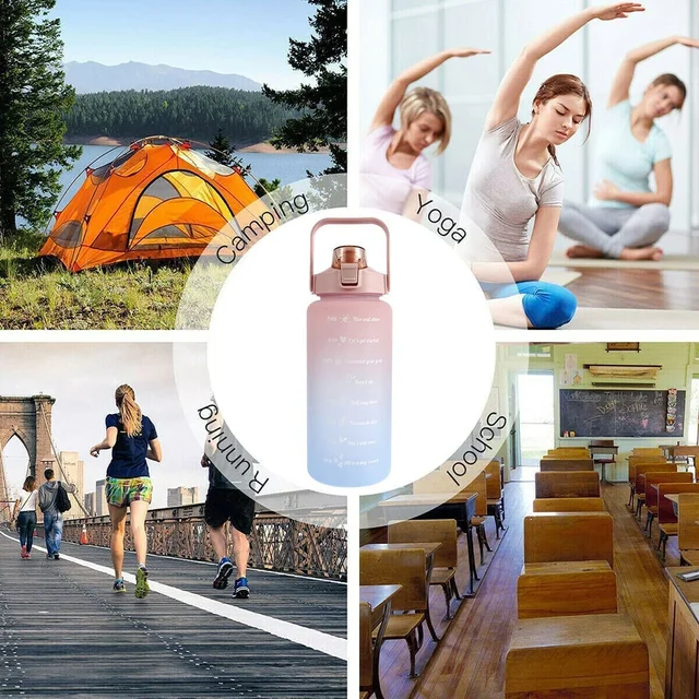 Water Bottle 3 Pcs Set with Unbreakable silicon Motivational Time Marker with Straw Leakproof BPA free Non-toxic Fitness Sports Water Bottle for Office Sports Gym 2000ML 900ML 300ML