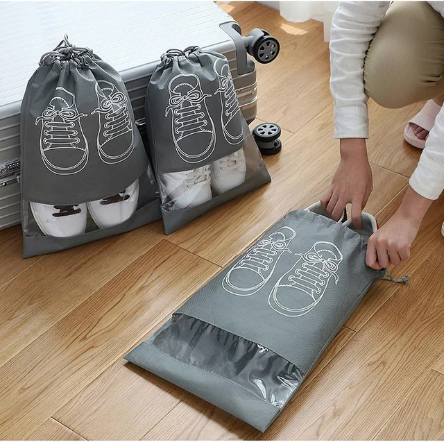 Shoe Bags Pouches Travel Cover for Shoe Storage & Travelling Drawstring Bags Dust Cover, Grey