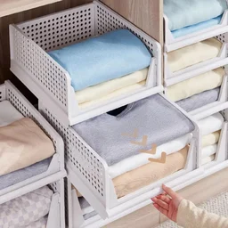 Set of 3, Stack it Up | Large Cloth Stacker | Foldable Shirt Storage Stacker for Wardrobe | Plastic Stackable Closet Organizer | White