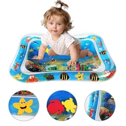 Baby Kids Water Play Mat Toys Inflatable Tummy Time Leakproof Water Play Mat, Fun Activity Play Center Indoor and Outdoor Water Play Mat for Baby Random Design,Pack of 1 set,Blue