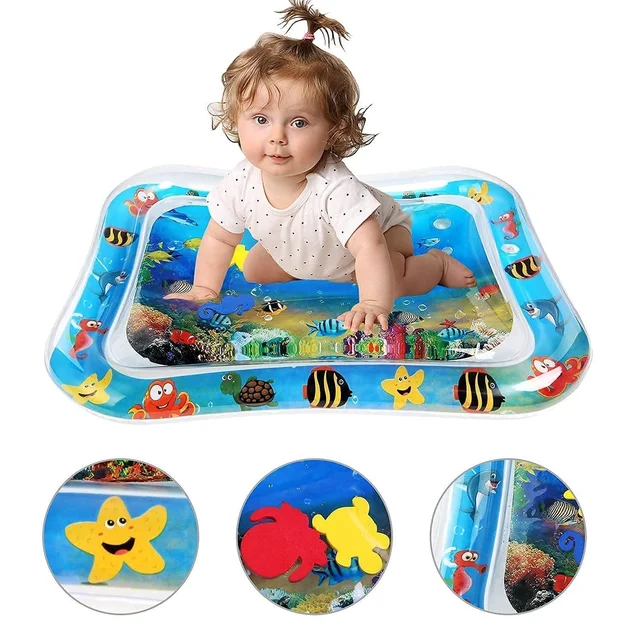 Baby Kids Water Play Mat Toys Inflatable Tummy Time Leakproof Water Play Mat, Fun Activity Play Center Indoor and Outdoor Water Play Mat for Baby Random Design,Pack of 1 set,Blue