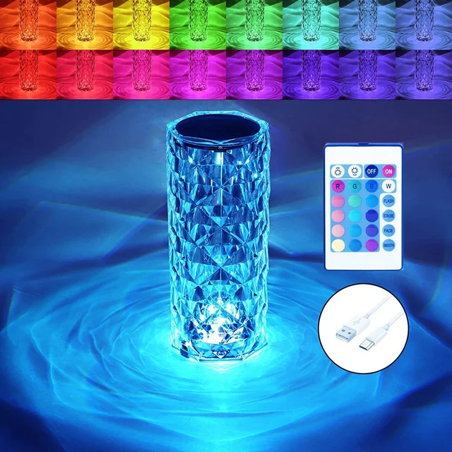 Diamond Light, Touch Lamp, Night Crytal Lamp, Night Table Lamp, Color Changing Led Lamp, Decorative Color Changing Lamp, Led Crystal Lamp