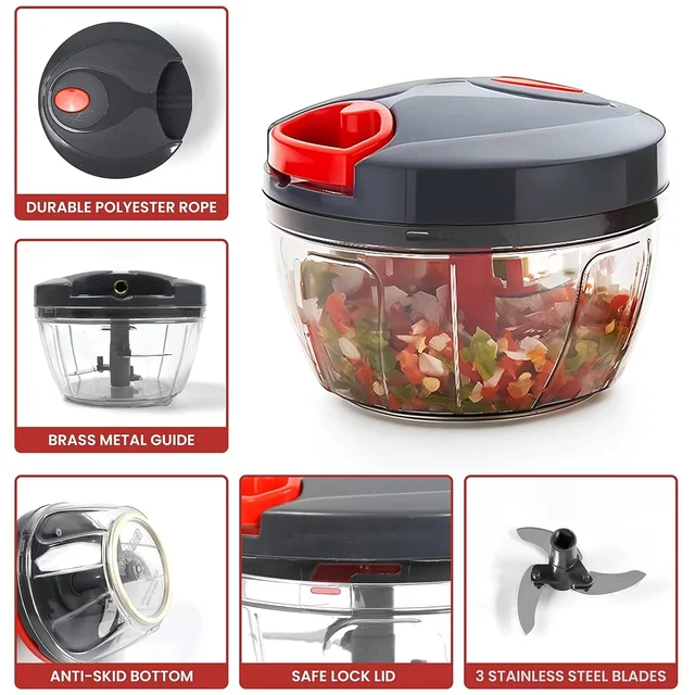 Manual Vegetable Chopper - Handy & Efficient Kitchen Cutter Compact, Powerful Chopper - Stainless Steel Blade - Compact Design for Chopping Fruits and Vegetables with Ease - (Black)