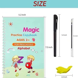Magic Book for Kids, Sank Magic Practice Copybook, (4 Book+10 Refill+1 Pen+1 Grip) Number Tracing Book for Pre-Schoolers with Pen, Magic Calligraphy Copybook Set Writing Tool for Kids(F)