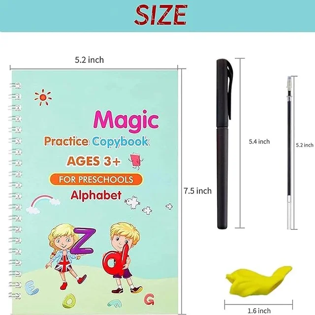 Magic Book for Kids, Sank Magic Practice Copybook, (4 Book+10 Refill+1 Pen+1 Grip) Number Tracing Book for Pre-Schoolers with Pen, Magic Calligraphy Copybook Set Writing Tool for Kids(F)