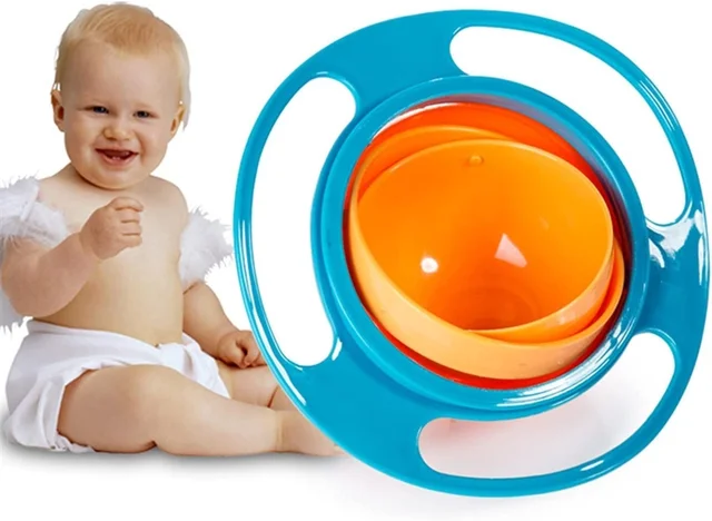 360 Rotate Magic Funny Toys Baby Gyro Feeding Toy Bowl, Kids Age 1 to 3 Years-Spill Resistant Bowls for Toddlers with Lid Dishes Kids, Boy, Girl, Spill Proof Bowl