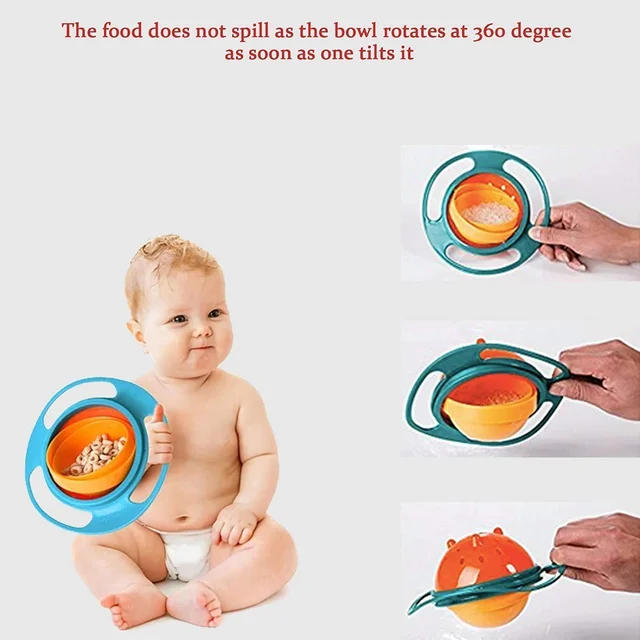 360 Rotate Magic Funny Toys Baby Gyro Feeding Toy Bowl, Kids Age 1 to 3 Years-Spill Resistant Bowls for Toddlers with Lid Dishes Kids, Boy, Girl, Spill Proof Bowl