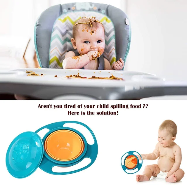 360 Rotate Magic Funny Toys Baby Gyro Feeding Toy Bowl, Kids Age 1 to 3 Years-Spill Resistant Bowls for Toddlers with Lid Dishes Kids, Boy, Girl, Spill Proof Bowl
