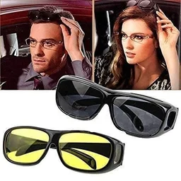 HD Vision UV Protection Day and Night Driving Bikes and Car Anti-Glare Polarized Combo Unisex Sunglasses Goggles for Men Women (Pack of 2)