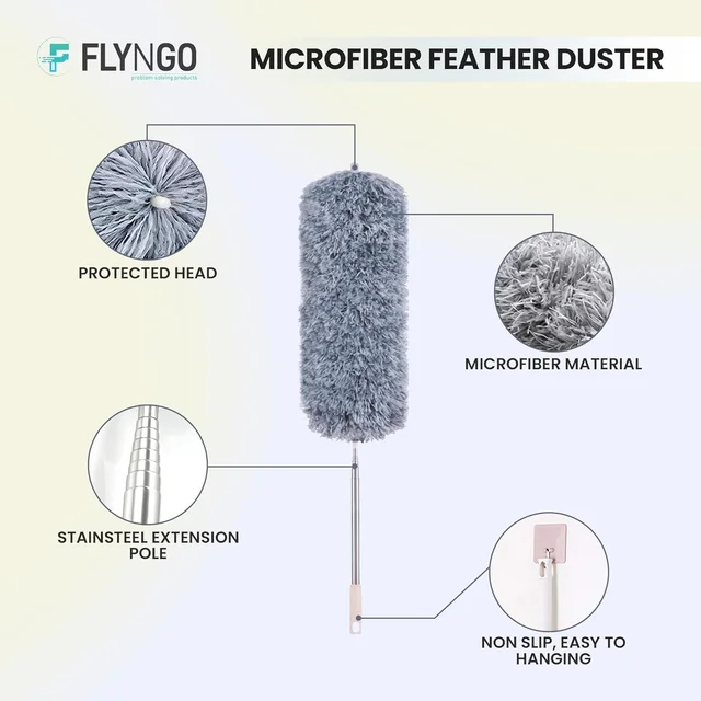 Microfiber Feather Duster Bendable & Extendable Fan Cleaning Duster with 100 inches Expandable Pole Handle Washable Duster for High Ceiling Fans, Window Blinds, Furniture (Grey)