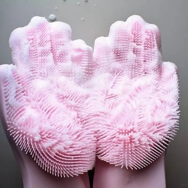 Silicone Dish Washing Gloves, Silicon Cleaning Gloves, Silicon Hand Gloves for Kitchen Dishwashing and Pet Grooming, Great for Washing Dish, Car, Bathroom (1 Pair,Assorted)