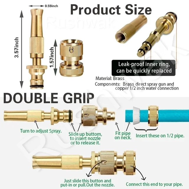 Water Spray Nozzle Suitable for 1/2" Hose Pipe Adjustable Brass Spray Nozzle Water Pressure Booster Brass Nozzle Water Spray Gun for Car Wash & Gardening Water Pressure Nozzle