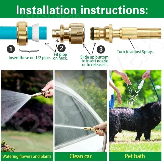 Water Spray Nozzle Suitable for 1/2" Hose Pipe Adjustable Brass Spray Nozzle Water Pressure Booster Brass Nozzle Water Spray Gun for Car Wash & Gardening Water Pressure Nozzle