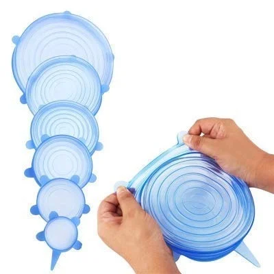 Silicone Stretch Lids, Multi Size Reusable Silicone Lids Food And Bowl Covers, Dishwasher And Freezer Safe (Color May Vary) (Pack Of 6 Pcs), 10x10x2 Cm
