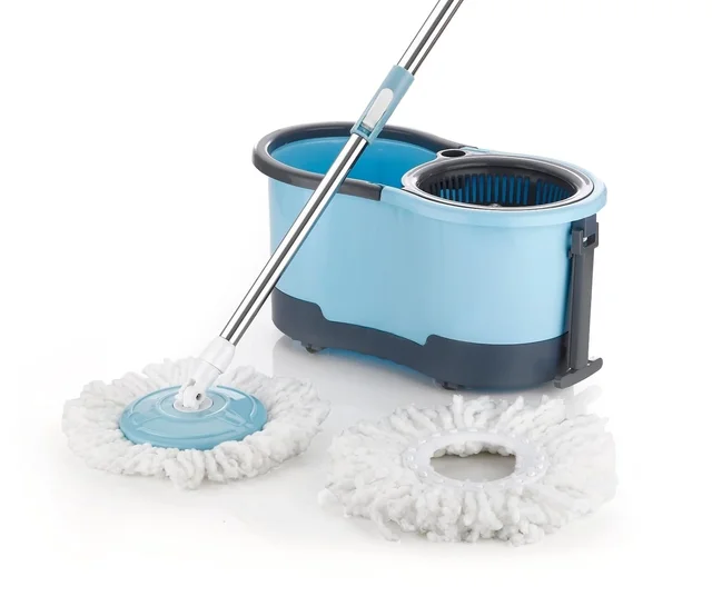 KVT Big Bucket with 2 Microfiber Refills, Floor Cleaning Mop with Bucket, pocha for Floor Cleaning, Mopping Set Spin Mop, Easy Wheels