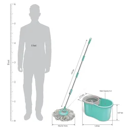 KVT Big Bucket with 2 Microfiber Refills, Floor Cleaning Mop with Bucket, pocha for Floor Cleaning, Mopping Set Spin Mop, Easy Wheels
