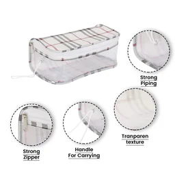 Set of 4 Multipurpose Transparent Travel Pouch Makeup Toiletry Kit Bag Pouch for Women Makeup Organizer Bag Vanity, Shaving Kit Toiletry Bag for Men -(White Checks -2) (Off White Checks )