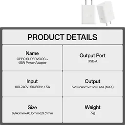 OPPO 45 W SuperVOOC Single Port Mobile Charger with Detachable Cable (White) - WHITE