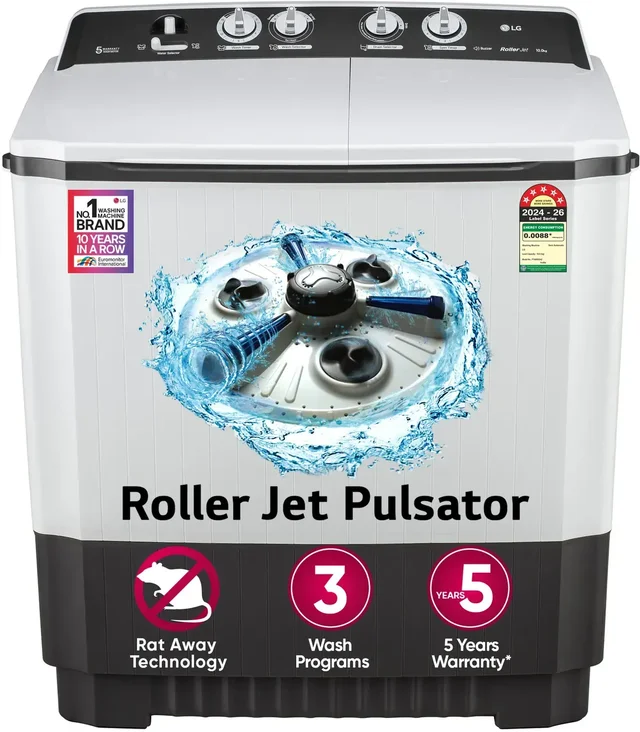 LG 10 kg 5 Star Semi Automatic Top Load Grey, White (P1040RGAZ) - GREY