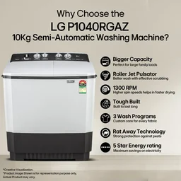 LG 10 kg 5 Star Semi Automatic Top Load Grey, White (P1040RGAZ) - GREY