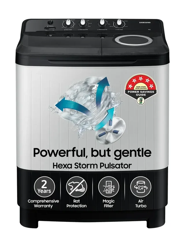 SAMSUNG Samsung 8 kg 5 Star, Air Turbo Drying Semi Automatic Top Load, Black Grey (WT80C4200GG/TL) - BLACK GREY