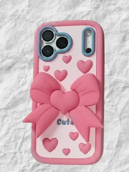 HRK iPhone 17 Pro Max Cute 3D Pink Bow Heart Case - pink