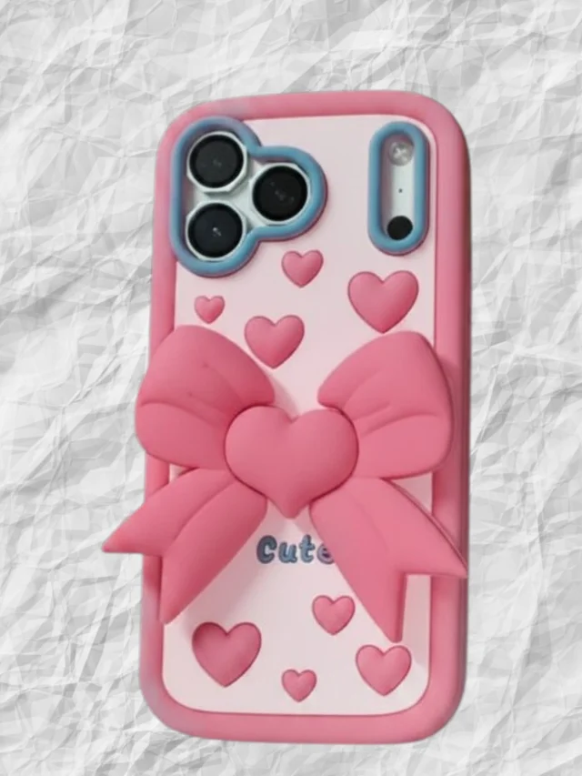HRK iPhone 17 Pro Cute 3D Pink Bow & Heart Soft Silicone Phone Case - pink