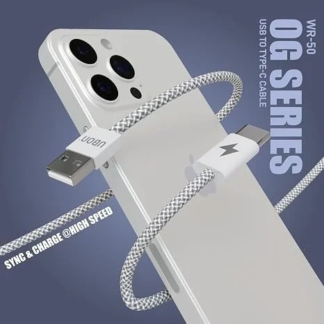 UBON USB TO TYPE-C BRAIDED CABLE WR-50 - WHITE