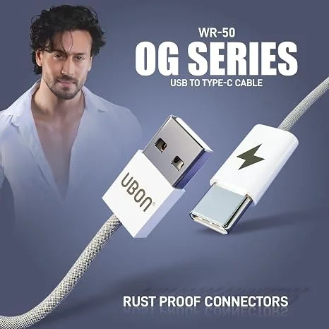 UBON USB TO TYPE-C BRAIDED CABLE WR-50 - WHITE