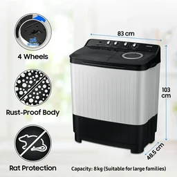 SAMSUNG Samsung 8 kg 5 Star, Air Turbo Drying Semi Automatic Top Load, Black Grey (WT80C4200GG/TL) - BLACK GREY