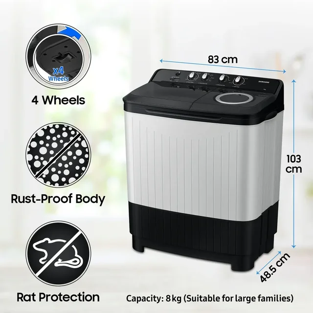 SAMSUNG Samsung 8 kg 5 Star, Air Turbo Drying Semi Automatic Top Load, Black Grey (WT80C4200GG/TL) - BLACK GREY